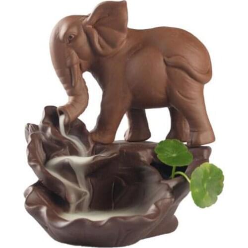 Auspicious Bless Elephant Backflow Incense Burner Small Elephant Stand on Lotus Censer Ornaments Crafts for Office Home Decor
