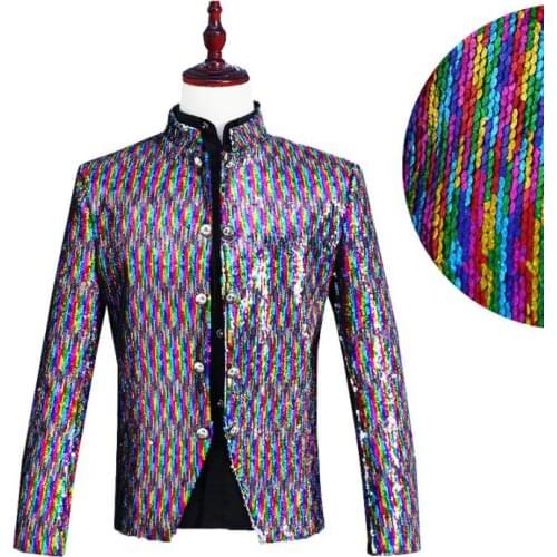 Turnable Sequin blazer men Chinese tunic suit designs stage singers jacket mens clothes dance star style Colorful laser dress