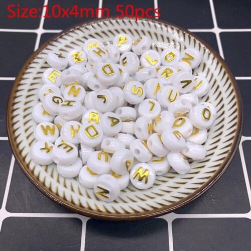 50pcs 10x4mm Mixed Letter Acrylic Beads Round Flat Alphabet Digital Cube Loose Spacer Beads For Jewelry Making Bracelet #15