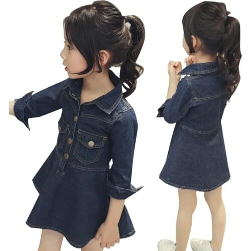 Childrens clothes girls clothes denim dress long-sleeved lapel collar shirt 2 4 6 8 10 12 years 2020 clothing
