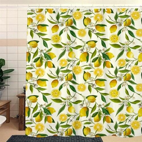 DUNXDECO Shower Curtain Bathroom Waterproof Cortinas Modern Artistic Fresh Fruit Yellow Lemon Flora Print Polyester Fabric Ridea