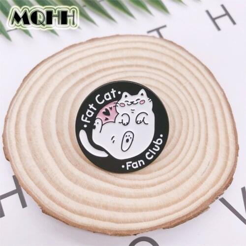 Cartoon Cute Animals Enamel Brooch Black Love Cats Fat Cat Fan Club Pin Alloy Badge Denim Clothes Bags Accessories Jewelry Gift