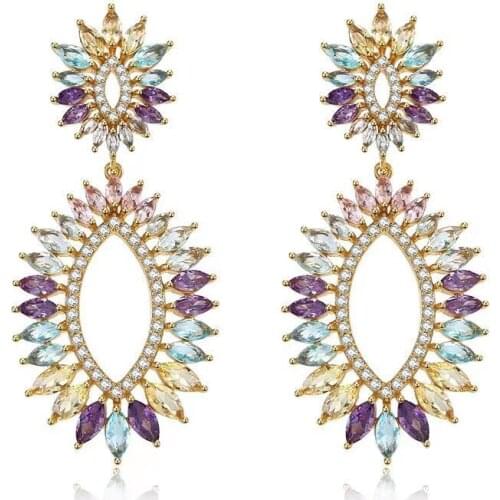 EYER Fashion High-end Colorful CZ Zircon Flower Big Earrings Drop Jewelry For Women Weeding Party Gift украшения 2020 бижутерия