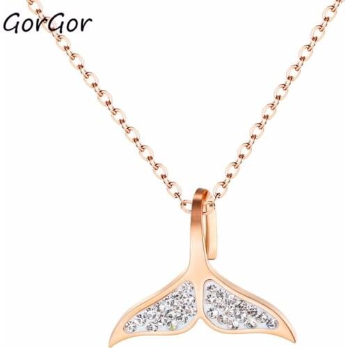 GorGor Japanese And Korean Choker Simple Temperament Fishtail Titanium Steel Rose Plated Golden Pendant Women Necklace 1598