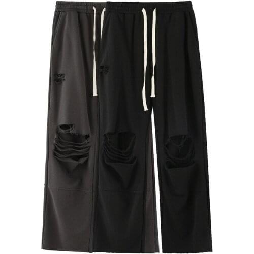 High Street Beggars Ro Hole Sweatpants Knife Cut Straight Loose Pants Loose Terry Hip Hop Pants Casual Streetwear Pants