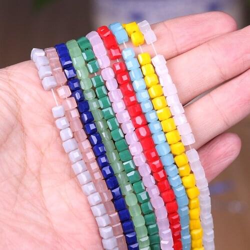 Hot Fashion 100Pcs/lot Craft Supplies 3mm Square Faceted Crystal Beads Glass Cube Loose Chinese Beading Chunky Necklace Beads