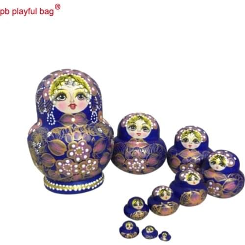 PB Playful bag Ten story blue classic Russian dolls wooden DIY toy set crafts Valentines Day gift creative decorations HG105