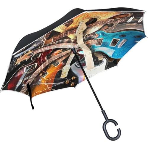 Electric Guitar Inverted Umbrella Double Layer Women Rain Reverse Umbrellas Male guarda chuva invertido paraguas parapluie