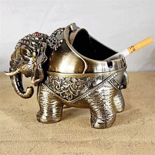 Creative Ashtrays With Lid Metal Animal Elephant Smokeless Desk Decoration Home Accessories Cigarette Extinguisher