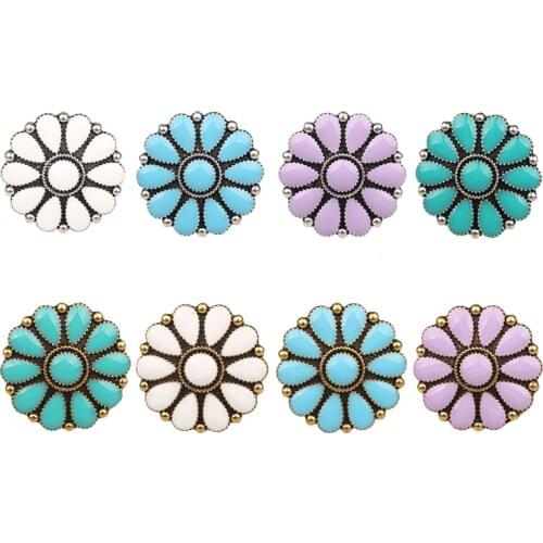 CONCHO Zinc Alloy Round Enamel Daisy Flowers Golden Decorative Buttons Charms Pendants 3pcs/lot 30MM For DIY Accessories