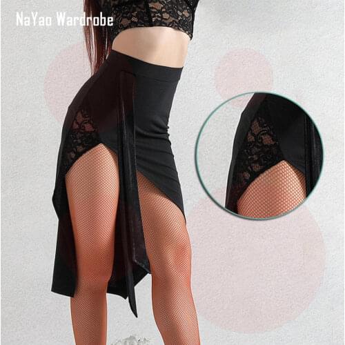 Lace Patchwork irregular Latin Dance Dress Women Latin Dance Skirt Ballroom Tango Chacha Belly Dancing Performamnce L2127