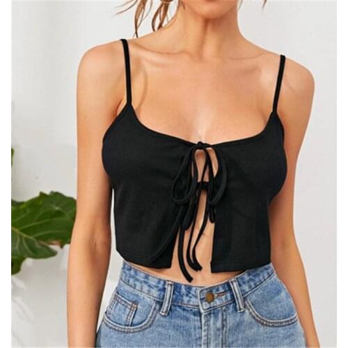Summer Women Sexy Lace-up Crop Top Chic Solid Color Sleeveless Backless Slim Short Vest Camisole for Shopping Dating