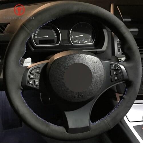 LQTENLEO Black Suede DIY Hand-stitched Car Steering Wheel Cover for BMW X3 (M Sport) E83 2005 2006 2007 2008 2009 2010