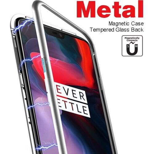 Magnetic Adsorption Metal Case For One Plus 6T 5T Glass Back Cover Metal Frame For One Plus 6 Cover For iPhone X XS XR XS Max