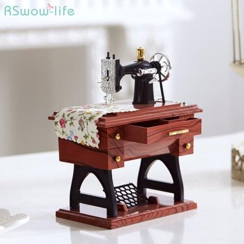 Small Mini Sewing Plastic Machine Eight-tone Box Auto Play Music Furniture Model Display For Lovers Girls And Childrens Gifts