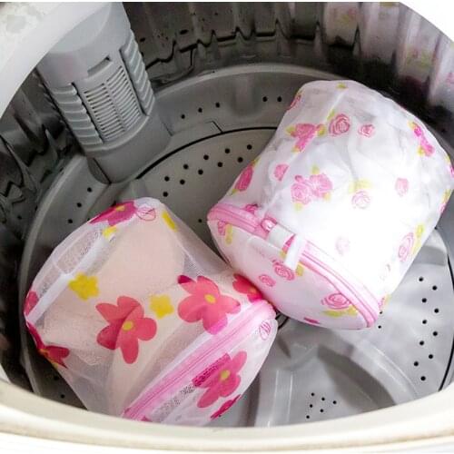 "Laundry Bag Flower Printing Washing Net Bag Zippered Polyester Bag For Underwear Sock Lingerie Bra Washing Machine Pouch Tools