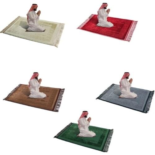 Muslim Prayer Mat Thicken Velvet Plush Carpet Vintage Embossed Floral Pattern Fringe Tassels Anti-Slip Rug Turkish Islamic Y8AB