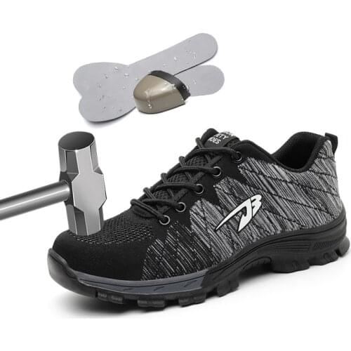 Mens Shoe Safety Boots Flying Weaving Breathable Steel Toe Work Construction Work Shoe Puncture Proof High Quality Hiking Shoe