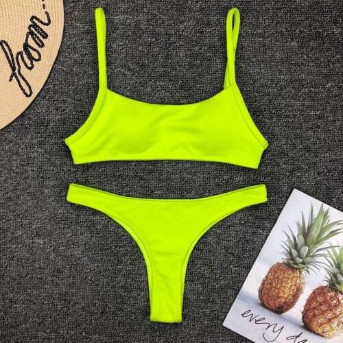 Neon Yellow Green Swimsuit Women Push Up Padded Micro Bikini 2020 Brazilian Summer Beach Bathing Suit Thong Swimwear Biquini