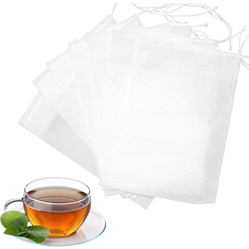 100Pcs Non-woven Herb Loose Spice Filters Fabric Empty Pepper Herb Coffee Infuser Teabags Tea Bags Food Heat Seal With String