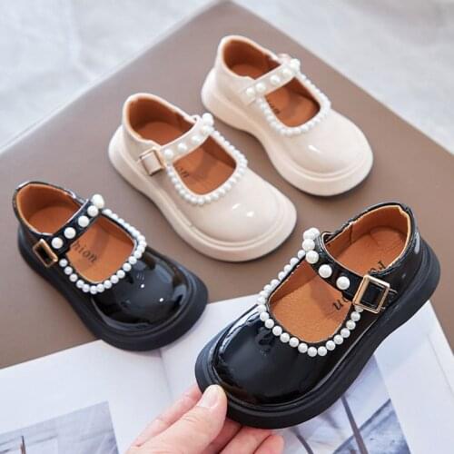 New Autumn Children Shoes PU Leather Pearl Booties Kids Black School Shoes Girls White Fashion British Style Single Shoes