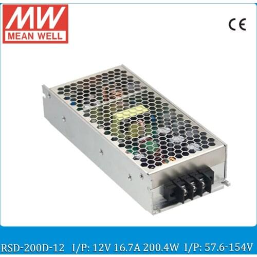 Original MEAN WELL RSD-200D-12 200W 16.7A 12V railway dc dc converter Input 57.6~154VDC meanwell dc dc isolated converter 12V
