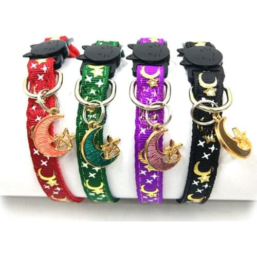 Moon Stars Print Cat Collar With Adjustable Buckle Cat Necklace Adjustable Collar For Small Dog collar Pet Collar Moon Peddant