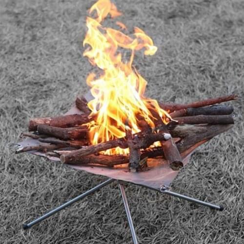 Outdoor bonfire stainless steel fire rack portable folding firewood support camping barbecue net frame carbon heating furnace