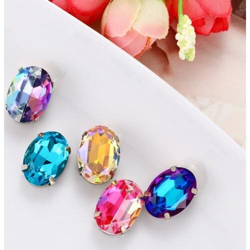 Astrobox Oval Claw crystal Stone Sew On Arts Crafts Silver Base Decorative Rhinestones Stones Glass Crystal DIY Clothing Beads