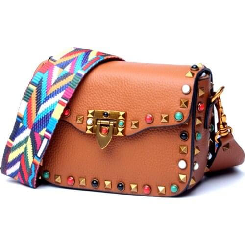 Luxury Designer Women Shoulder Bags Colorful Rivets Handbags Genuine Leather Female Messenger Bag Crossbody bag For women 2019