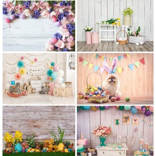 SHENGYONGBAO Spring Easter Photography Backdrop Rabbit Flowers Eggs Wood Board Photo Background Studio Props 2021318FH-55