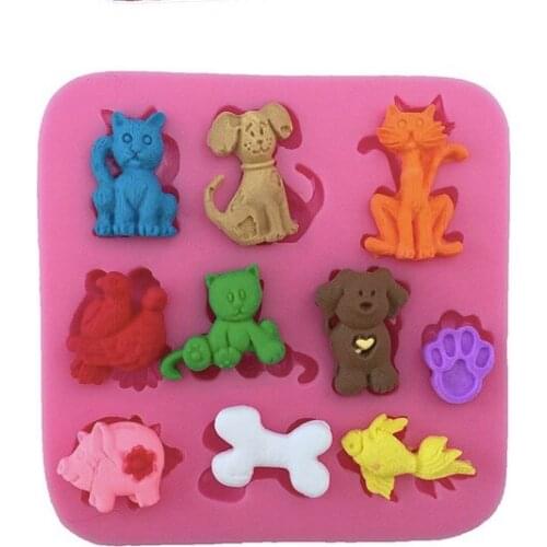 Silicone mold K048 dog bird cat pig fish animal shape baking mold Fondant cake mold chocolate mold Decoration tools