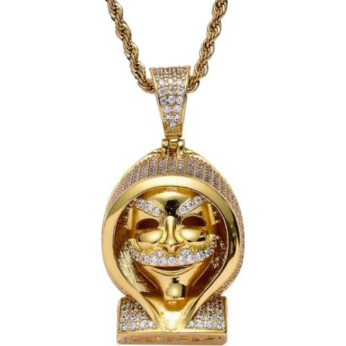 Rhinestone Necklace Ice Out Cubic Zircon Vintage Punk Pendant Gold Silver Color Charm Chain Men Jewelry