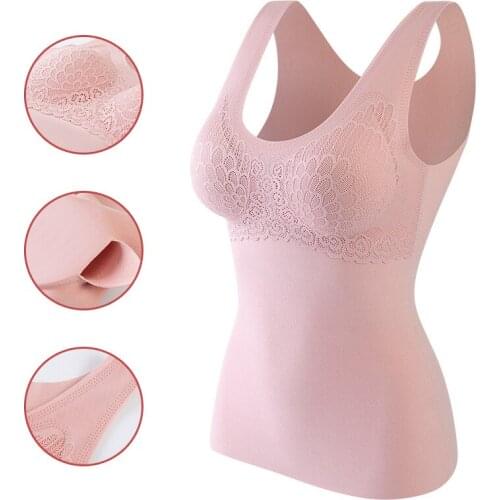 Warm Thermal Tops Women Skinny Camisole Underwear Stretchable Tank Top With Removable Bra Pad