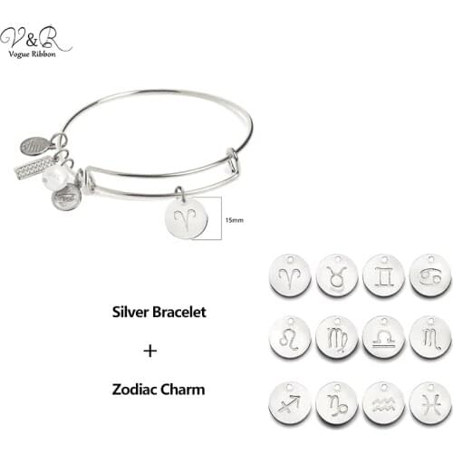 Vogue Ribbon New Arrival Zodiac Bracelet Silver Plated Bangle Bracelet with Zodiac Pendant Charms Knot Bracelet Mantra Bracelet