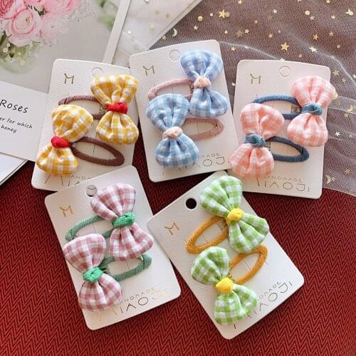 2pcs/set Lattice Cloth Baby Bow-knot Childrens Hairpin Lovely Hairclips Hair Accessories Korean Style Hair Ornament As Gift