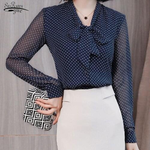 2021 Ladies Tops Shirts Shirt Chiffon Blouse Solid Shirts Elegant Women Tops and Blouses Dot Fashion Womens Clothing New 1864