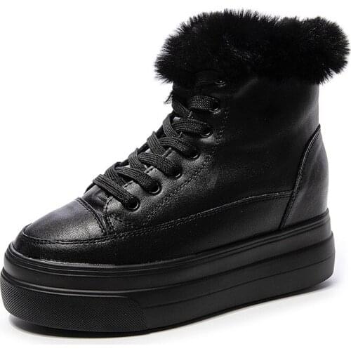 2021 New Winter Snow Boots Comfortable Warm Boots Black White Thick Bottom Internal Increase Wedges Genuine Leather Women Boots