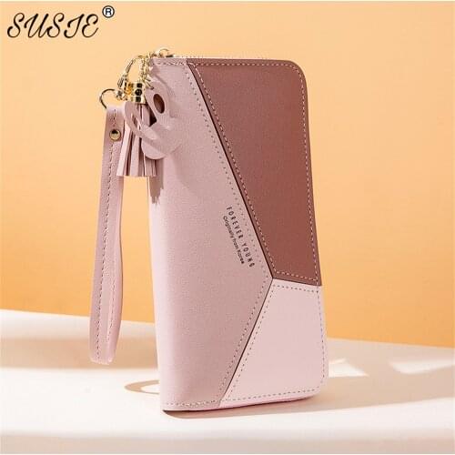 Geometric Luxury Brand Leather Women Long Zipper Coin Purses Tassel Design Clutch Wallet Female Money Credit Card Holder