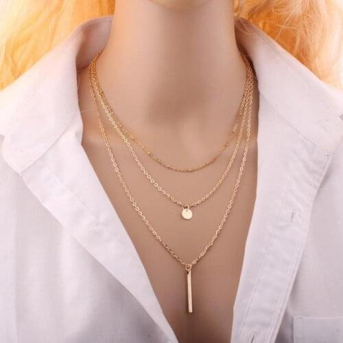 Three Layers Silver Color Bohemian Style Multi-layer Chain Necklace Aesthetic Pendant Long Necklace Ladies Harajuku Jewelry Coll