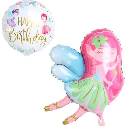 50pcs little Fairy Balloons Girl Princess Birthday Party Decoration Aluminum Foil Balloons Pink Wing Fairy Balloons