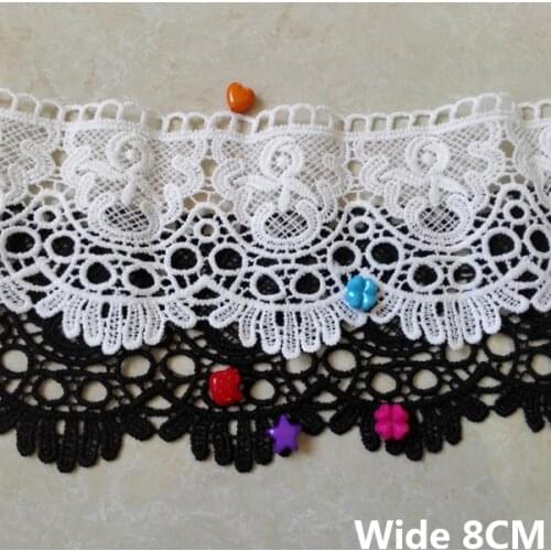 8CM Wide White Black Cotton Embroidered Flowers Fabric Ribbon Lace Material Collar Trim Apparel Skirt Hem Fringe Sewing Decor