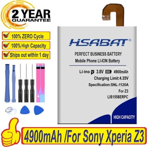 HSABAT 4900mAh LIS1558ERPC Battery For Sony Xperia Z3 battery L55T L55U D6653 D6603 D6633 D5803 D5833 D6616 D6708