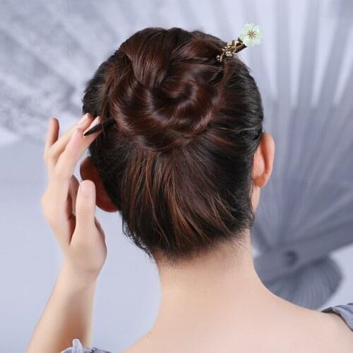 Chinese style vintage green stone handmade wooden hairpin hair sticks Hair accessories Headwear up-do tools for kimono COSPLAY