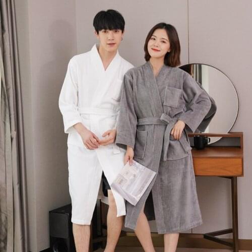 Adult Hotel Bath Towel Bathrobes Absorbent Quick-drying Skin-friendly Male and Female Couples Long Robe Bathrobe Custom Logo