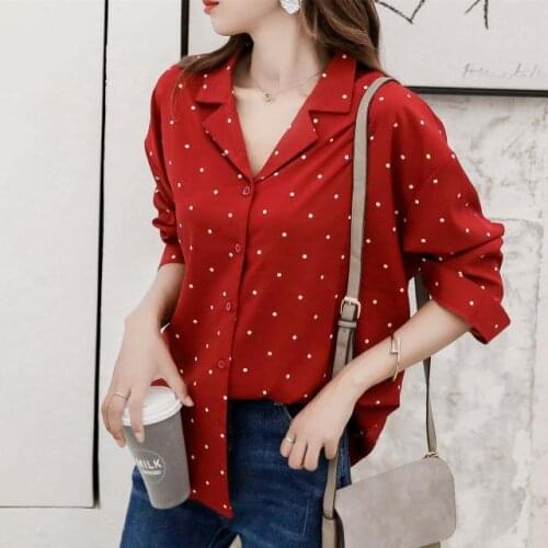 Blouse Women Shirt Polka Dot Printed Chiffon Womens Long Sleeve Top Shirt Loose Blusas Mujer De Moda