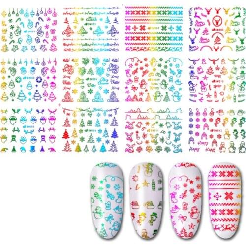 Large Sheet Christmas Xmas Snowflake 3D Nail Art Sticker Santa Claus Deer Self-Adhesive Transfer Stickers Manicure Nail Decals