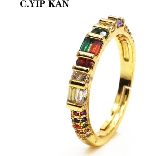 C.YIP KAN Top Quality Fashion high quality Copper CZ Rainbow Ring Charm Wedding Band For Women Party Jewelry