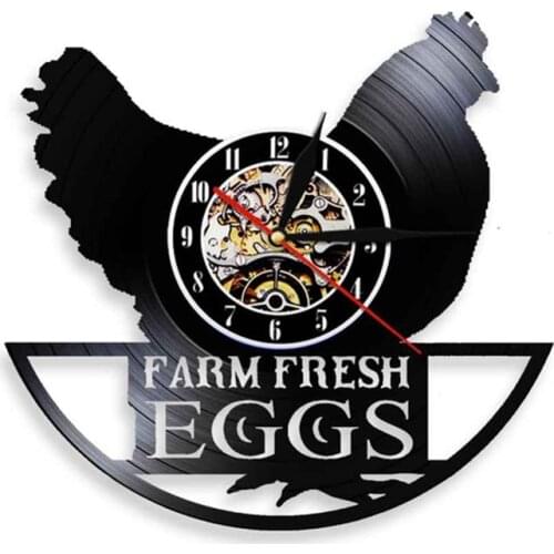 Chicken Silhouette Farm Fresh Eggs Quartz 3D Wall Clock Vintage Vinyl Record Clock Personality Art Decor For Framhouse