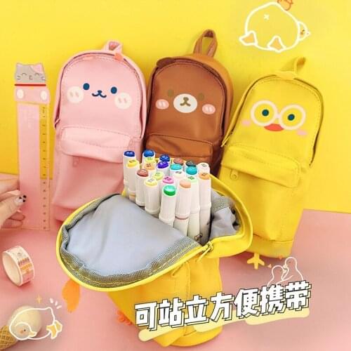 PU Large Capacity School Pencils Bag Kawaii Cartoon Soft Pencil Case Student Girls Portable Storage Bag Pouch Stationery Supply